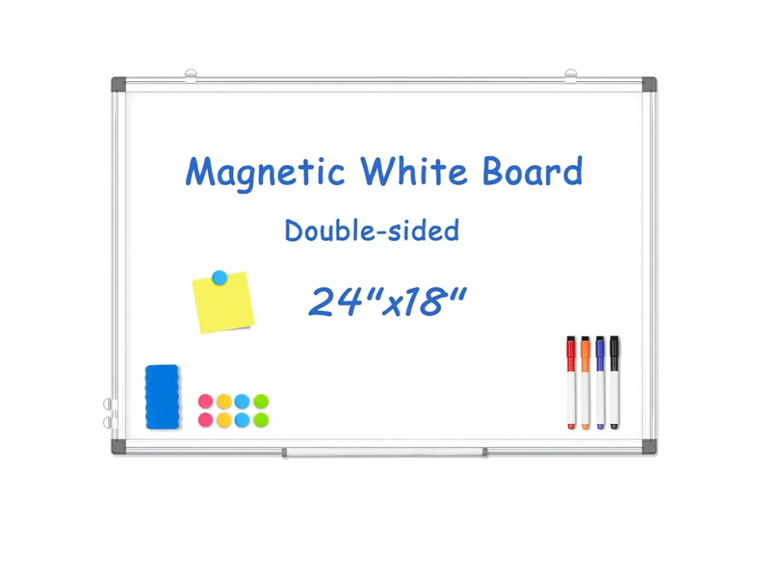 WALGLASS Double-Sided White Board, 24" x 18" Dry Erase Board Magnetic Whiteboard for Wall, Hanging Mounted Whiteboard Silver Aluminium Frame for Home, School, Office, Kitchen