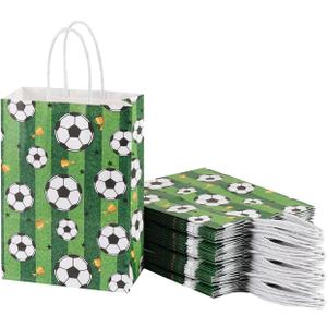 piqiya 24Pcs Soccer Party Favor Paper Bags, Football Themed Party Bags with Handles, Soccer Goodie Bags Back to School Season Gift Bag for Football Themed Party Supplies