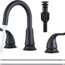Matte Black Widespread Bathroom Faucet 3 Hole, 8 Inch Adjustable Bathroom Sink Faucet with Pop-Up Drain & Supply Lines, Dual Handle 360° Swivel Spout, Modern Design