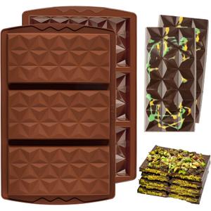 2 PCS Dubai Chocolate Bar Molds, Deep Stuffed Bar Mold Large Thick Silicone Molds for Filling Knafeh Pistachio Chocolate Bar (Pyramid)