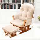 JZHLLA Glider Rocker Replacement Cushion Set with Storage Pockets Soft Flannel Fabric & High-Resilience Foam Non-Slip Back Rocking Chair Cushion for Living Room Rocking Chair(Beige)