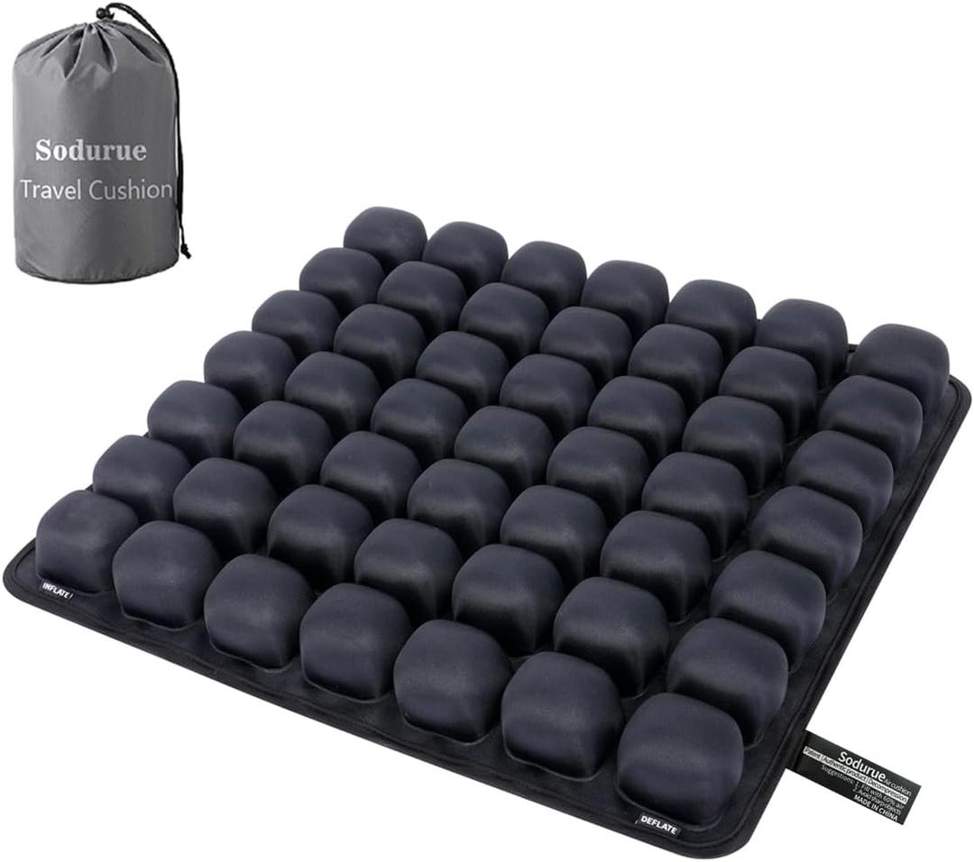 Sodurue Travel Cushion Airplane Seat, Airplane Seat Cushion for Long Flights, Press Type Air Inflatable Wheelchair Seat Cushion, 49 Airbags for Car, Office, Stadium, Ergonomic Comfort Support, Heavy Duty