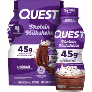 Quest Nutrition Chocolate Protein Shake, 45g Protein, 2g Sugar, 4g Net Carbs, Ready to Drink, Gluten Free, 4 Count (EXP 12/20/26)