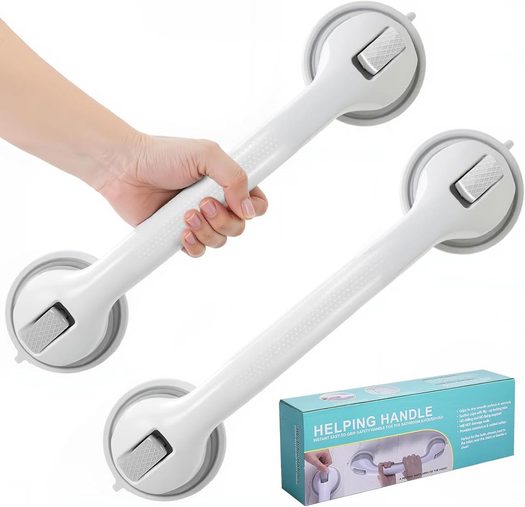 Shower Grab Bars for Bathtubs and Bathrooms, 2025 Upgraded 16 Inch 2 Pack Safety Handle with Strong Suction & Anti-Slip Grip, Removable Shower Handles for Seniors, Elderly, Handicap  Gray