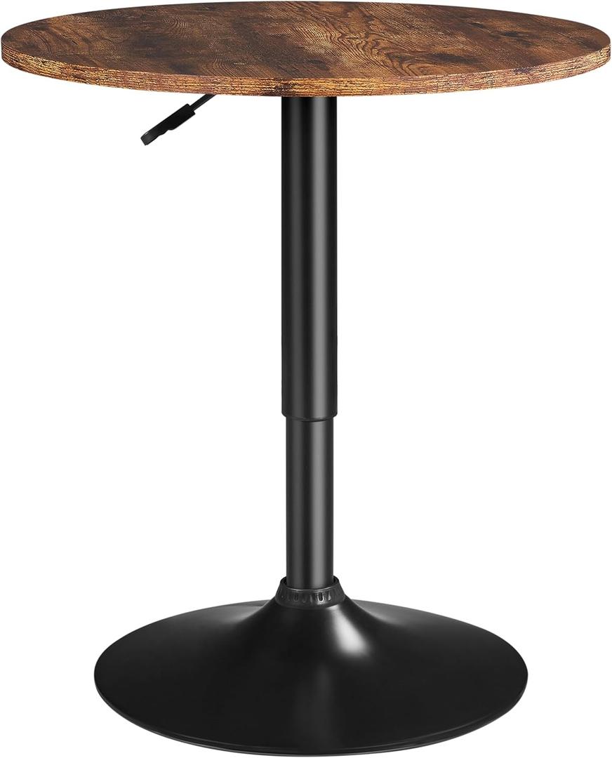 Yaheetech Round Pub Table Height Adjustable with 360 Swivel MDF Tabletop for Dining Bistro Cafe Home Bar, Rustic Brown (Rustic Brown)