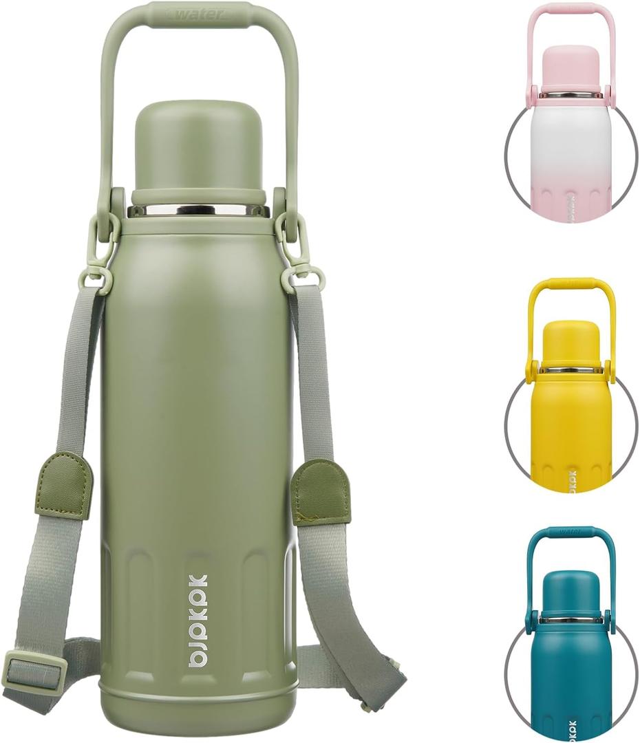 BJPKPK Insulated 50oz Thermos Water Bottle with Lid and Carry Handle Insulated Stainless Steel Water Bottles for Outdoor Sports, Army Green