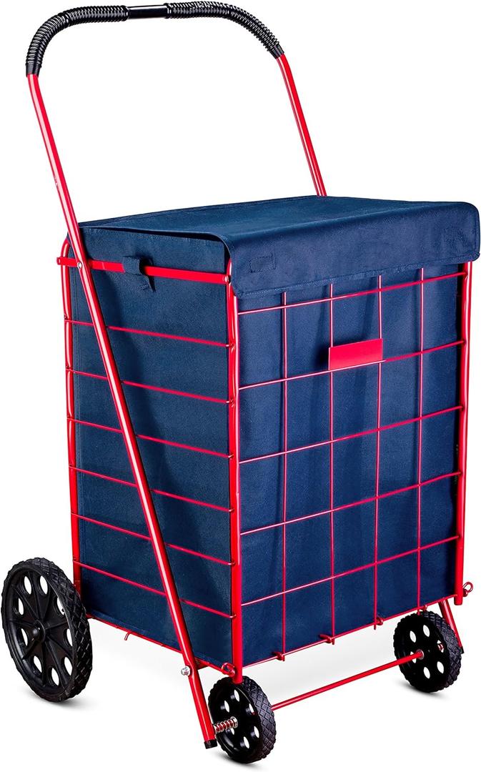 Handy Laundry Shopping Cart Liner, 18" X 15" X 24", Square Bottom, Fits Standard Shopping Cart, Cover and Adjustable Straps for Easy Secure Attachment, Made from Waterproof Material (Navy Blue)