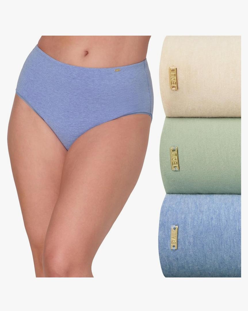 Bali Women's Pack, Lux Cotton Essentials Brief Underwear, Moisture-Wicking, 3-Pack S