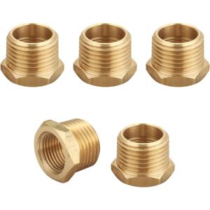 1/2 Inch NPT Male x 3/8 Inch NPT Female Brass Pipe Fitting, Hex Bushing, Reducer Adapter, Thread 0.75" OD  0.625" ID, (5 Piece)