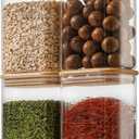 37oz Rectangle Airtight Glass Storage Containers with Bamboo Lids (Set of 4), Square Food Storage Jar, Pantry Organizers for Cereal, Nuts, Snacks and Coffee beans (with Black Lable)