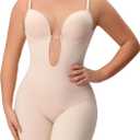 Slimers Backless Shapewear Strapless Bodysuit - Low Back Women Body Shaper : Slimming Built In Bra With Plunge (Small, Beige)