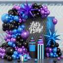 125pcs Blue and Black Balloon Arch Kit with Metallic Purple Blue Black Balloons for Video Game Birthday Party Decorations