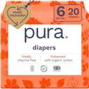 Pura Size 6 Eco-Friendly Diapers (29+ lbs) Totally Chlorine Free (TCF) Hypoallergenic, Soft Organic Cotton, Sustainable, up to 12 Hours Leak Protection, Allergy UK, 1 Packs of 18 Diapers