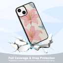 Cute Pink Lily Flower Blue Butterfly Floral Aesthetic Phone Case for iPhone 14 & iPhone 13 Case for Teen Girls Women (6.1Inch)