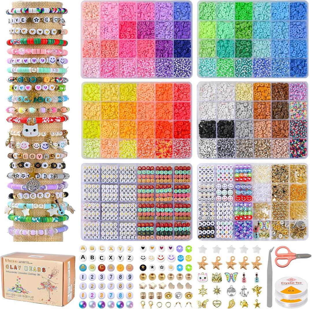 Wuzoe Friendship Bracelet Kit, 16888pcs, 96 Colors Polymer Clay Beads & 1200 Letter BeadsBracelet Making Kit for DIY Jewelry Making&Friendship Bracelet Making