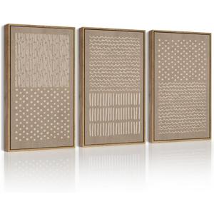 PHOPAGO Boho Geometric Framed Wall Art Mid-Century Bohemain Abstract Shape Illustration Neutral Modern Minimalist Painting Decorative Artwork 11x14in Natural Framed