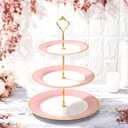 CHENGU 3 Tier Cupcake Stand Pink Ceramic with Gold Frame, 10" 9" 7" Dessert Tower for Baby Shower Birthday Wedding Tea Party, Tiered Cake Holder Display for Cupcakes Pastries Fruits