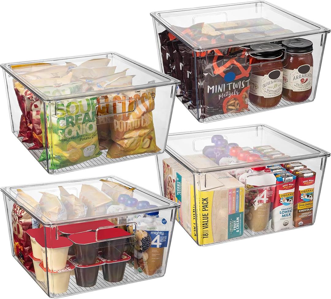 CLEARSPACE Plastic Storage Bins with Lids XL  Perfect Kitchen Organization or Pantry Storage  Fridge Organizer, Pantry Organization and Storage Bins, Cabinet Organizers (4 Pack XL)