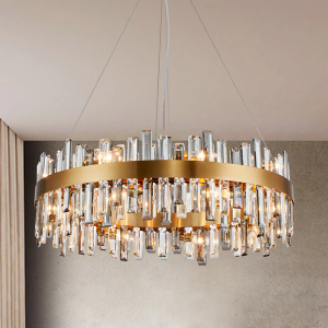 Moooni Round Gold Frame Irregular Crystal Bar Chandelier D31.49"×H9.84'' 