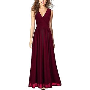 WOOSEA Women Sleeveless Deep V Neck Sexy Mesh Loose Maxi Casual Long Dress Burgundy, S