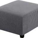 H.VERSAILTEX Square Ottoman Covers Ottoman Slipcovers Folding Storage Stool Furniture Protector Form Fit with Elastic Bottom, Stretch High Spandex Small Checks Jacquard Fabric(Large,Grey)