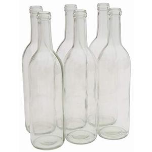 North Mountain Supply - W5CL6 750ml Glass Bordeaux Bottle Flat-Bottomed Cork Finish - Case of 3 (W5 Clear/Flint)