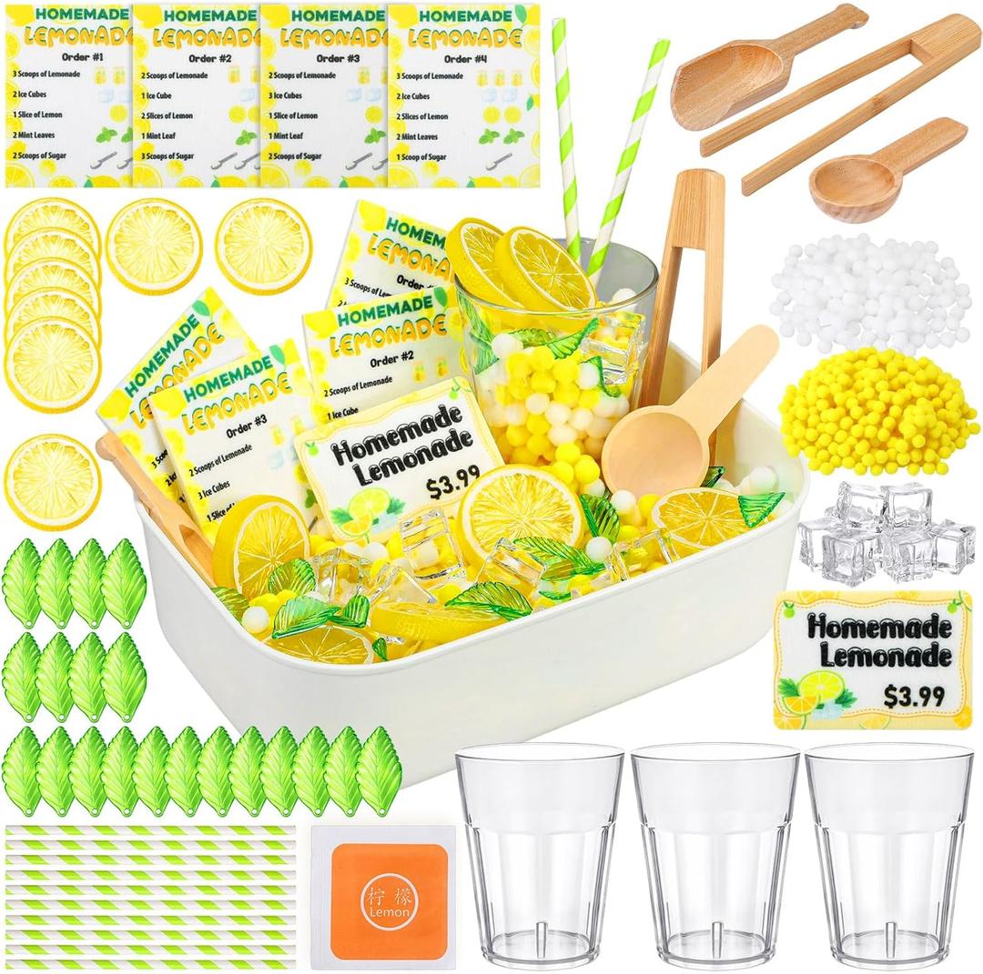 Skylety Lemonade Sensory Bin Fillers Spring Summer Homemade Lemon Stand Drink Role Play Sensory Bin Items Fine Motor Counting Sorting for Summer Activities Party Favors