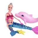 Mermaid Princess Doll Playset, Color Changing Mermaid, Dress Up Doll 12" and Dress Doll 3" and Dolphin, Color Change by by Reversing the Sequins Mermaid Toys for Little Girls and Play Gift Set Aged 3+