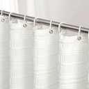 Siiluminisoy Extra Long Farmhouse White Boho Shower Curtain 72 x 78 Cotton Blend Tufted Fabric Waffle Textured Shabby Chic Rustic Minimalist Striped Shower Curtains for Bathroom, Hotel