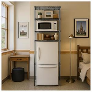 Dorm Mini Fridge Stand with Storage, Over mini Fridge Shelf, Small Refrigerator and Microwave Stand, Multi-Functional Storage Rack, Suitable for Kitchens, College Dorm (Black, 24"(L) x 17.7"(W) x 71"(H