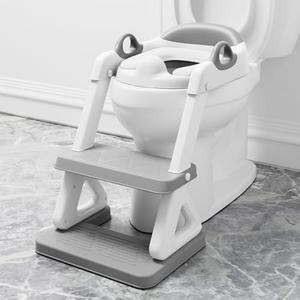 Potty Training Seat with Step Stool Ladder for Kids and Toddler, Wiifo Sturdy Potty Ladder with Soft Padded Cushion for Toddler Boys and Girls(Light Grey) 2025 New Version
