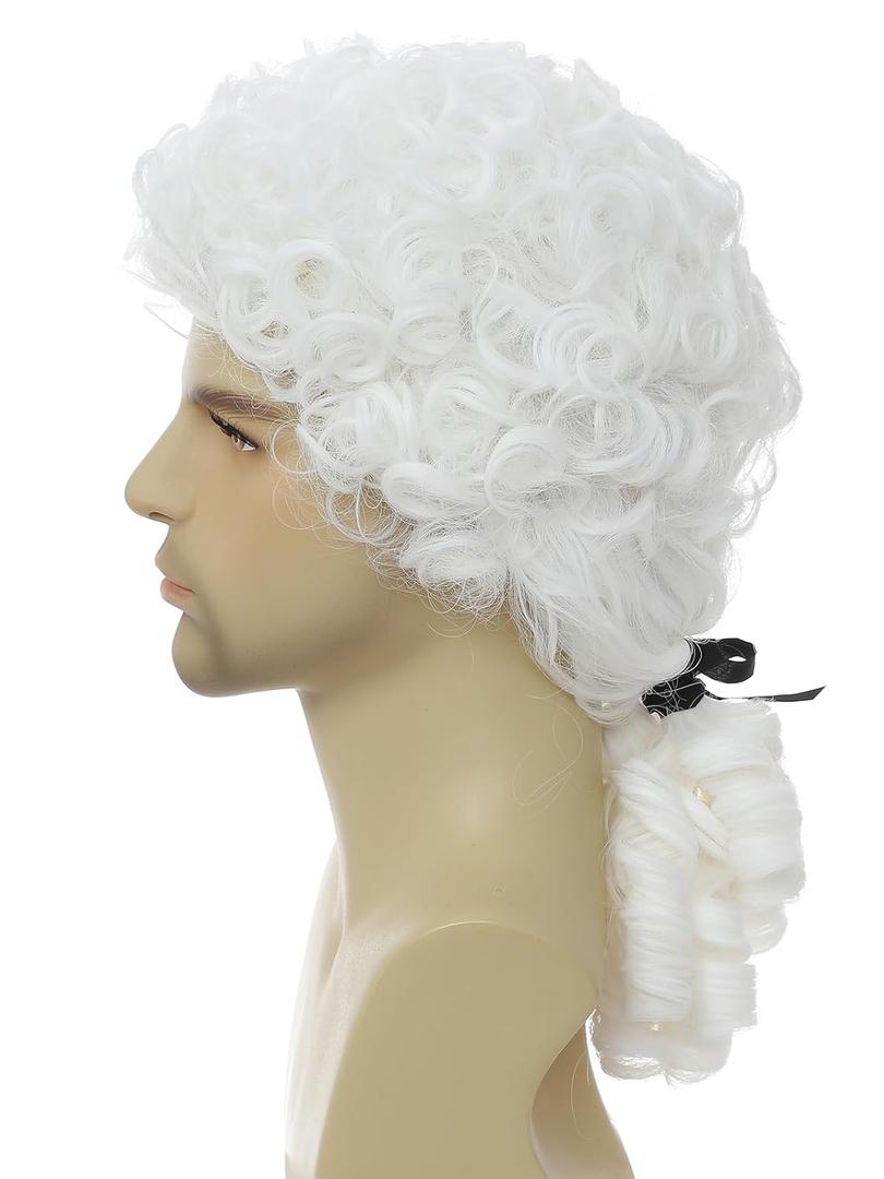 Judge Colonial Wig Man Curly White Wigs Halloween Costume Cosplay Wig (White)