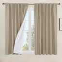 LAMIT Linen 100% Blackout Window Curtains for Bedroom, 45 Inches Linen Textured Thermal Farmhouse Curtains Back Tab and Rod Pocket Window Panels with White Liner, 2 Panels, 52 x 45 Inch, Taupe