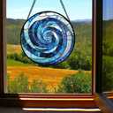 CRISGIF Stained Glass Window Hanging - Blue Abstract Swirl Suncatcher for Doors Garden Patio Unique Sun Catchers Decor Christmas Mother's Day Birthday Gifts for Women Men Mom Nana Friend 15 in