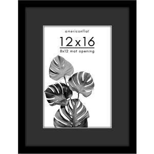 Americanflat 12x16 Picture Frame with Shatter-Resistant Glass - Use as 8x12 Picture Frame with Black Mat and White Trim or Display 12x16 Photo Without Mat - Signature Collection - Black
