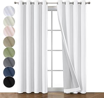 OWENIE Maya 100% White Blackout Curtains 84 Inch Length 2 Panels Set, Greyish White Solid Heavy Insulated Grommets Curtains for Bedroom & Living Room, 2 Panels (Each 52 W x 84 L, Greyish White)