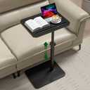 Black Side Tray Table for Couch - 360° Swivel Adjustable Height Rotating Sofa Table C Table End Table Laptop Desk with Phone & Tablet Slot, Perfect for Eating Working Reading, Fits Small Spaces