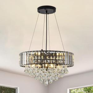 HOPGGIE 17 Inch Crystal Chandeliers Flush Mount Chandelier G9 Base Round Modern Ceiling Light Fixture Pendant Lighting for Living Room Dining Room Laundry Room Kitchen Bedroom (Black)