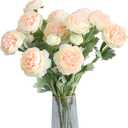 6PCS Artificial Ranunculus Flowers with Real Touch Stem Silk Ranunculus Flowers for Household Arrangement (Champagne)