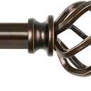 KAMANINA Bronze Curtain Rods for Windows 48 to 84 Inch, Adjustable Single Curtain Rod 32 to 86 Inch(2.6-7.1ft), 3/4 Inch Splicing Drapery Rods with Twisted Cage Finial