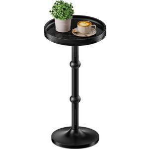 Small Round Side Table, Coffee Drink Table for Small Spaces, Modern Night Stand with Metal Leg, Weighted Iron Base Pedestal Round End Tables for Living Room, Bedroom, Narrow Corners,Sofa Couch