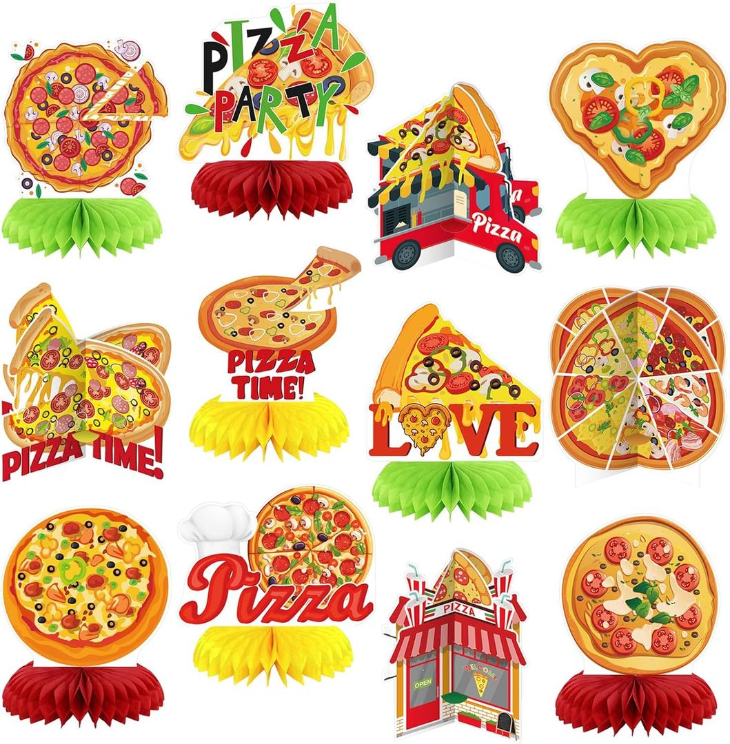 12 Pcs Pizza Party Decorations Pizza Theme Party Decorations Honeycomb Table Centerpieces for Home Office Birthday Honeycomb Supplies Decor