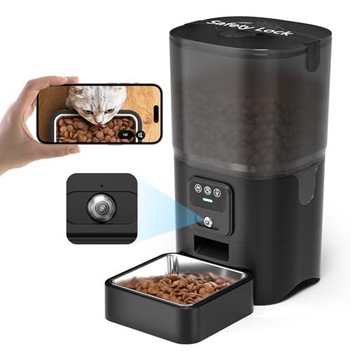 PAPIFEED Automatic Cat Feeder with 720p HD Camera & Night Vision, Two-Way Audio, 6L Smart Feeder with App Control via 2.4G WiFi, Easy Clean Detachable, Schedule 1-10 Meals/Day for Cats & Dogs - Black