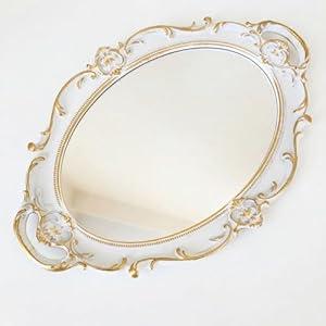 Oval Vintage Decorative Mirror Tray, Jewelry Dresser Organizer Tray, Cosmetics Makeup Storage Organizer, Serving Tray (9.8x 14.6) 