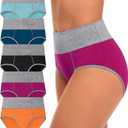 CULAYII High Waisted Underwear for Women Cotton No Muffin Top Full Coverage Briefs Soft Stretch Ladies Panties 5 Pack (XX-Large)