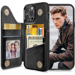 LOHASIC for iPhone 13 Pro Wallet Case, 5 Card Holder Phone Cover to Men Women, Premium PU Leather Credit Slot, Magnetic Clasp Kickstand Protective Flip Folio Portfolio Pocket, 6.1 Inch - Black