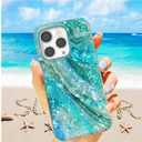 Case for iPhone 13 Pro Case for Girl Women Men,ARSTVEC Glitter Pearly Luster Shell Shiny Sparkle Bling Slim Soft TPU Protective Back Phone Case Cover for iPhone 13 Pro 6.1,Blue Sea Waves Ocean Summer