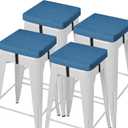 AddGrace Anti-Slip Bar Stool Cushions Square Bar Stool Seat Cushions with Ties Set of 4 Small Square Chair Pads with Machine Washable Cover 12"X12"X2" (Blue)