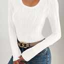 Women Tops Long Sleeve Textured Shirts Slimming Tops for Women Scoop Neck Blouses (White, XL)