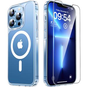 TAURI 2 in 1 for iPhone 13 Pro Case [Compatible with Magsafe], with Screen Protector, 12 FT Drop Protection, Shockproof Magnetic Case for iPhone 13 Pro Phone Case - Clear